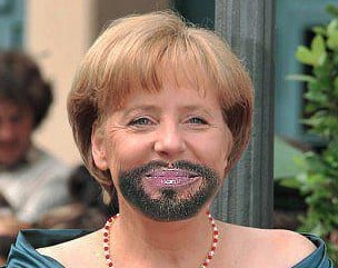Frau Merkel mit einem Bard